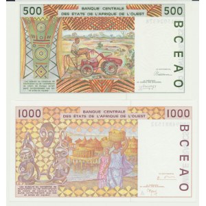2 szt., Afryka Zachodnia, Senegal i Wybrzeże Kości Słoniowej, 500 i 1000 Francs