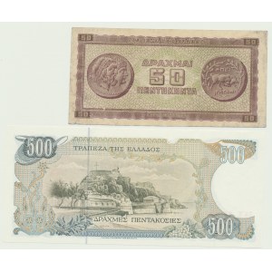 2 szt. Grecja, 50 drachm 1943, 500 drachm 1983