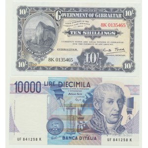 2 szt. Gibraltar 10 Shillings 2018, Włochy 10.000 lirów 1984