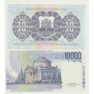 2 szt. Gibraltar 10 Shillings 2018, Włochy 10.000 lirów 1984