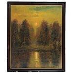 Wiktor KORECKI (1890-1980), Zachód słońca nad wodą i lasem, ok. 1970
