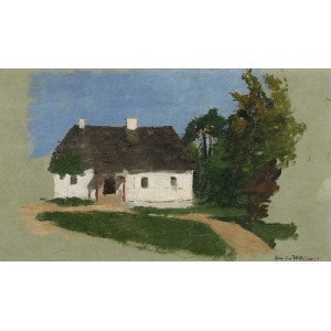 Stanisław WITKIEWICZ (1851-1915), Studium pejzażowe z chatą i drzewami, lata 70. - 80. XIX w.