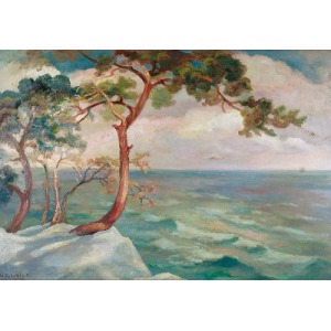 Wacław ŻABOKLICKI (1879-1959), Wydmy - Pejzaż nadmorski z drzewami, 1930