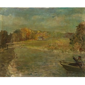 Malarz nieokreślony (XIX/XX w.), Pejzaż z rybakiem w łodzi