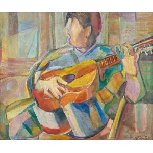 Edward KUŚNIERZ (1903-1992), Grający na gitarze, ok. 1960