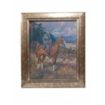 [PIŁSUDSKI] Marszałek Józef Piłsudski na koniu, olej na płótnie (współczesna kopia), 55,5 x 65,5cm