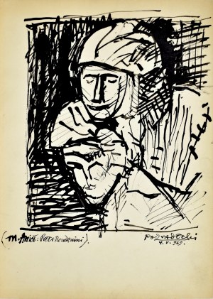 Kazimierz Podsadecki (1904-1970), Szkic głowy Matki Boskiej i Chrystusa wg rzeźby Piety Rondanini Michała Anioła, 1969