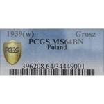 II Rzeczpospolita, 1 grosz 1939 - PCGS MS64 BN