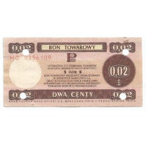 Pewex, Bon 2 centy 1979 - czterokrotna perforacja