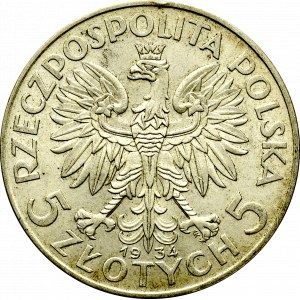 II Rzeczpospolita, 5 złotych 1934 Głowa kobiety