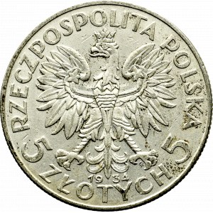 II Rzeczpospolita, 5 złotych 1934 Głowa kobiety