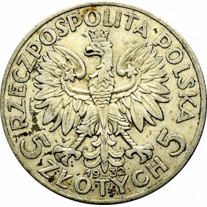 II Rzeczpospolita, 5 złotych 1932 BZM Głowa kobiety