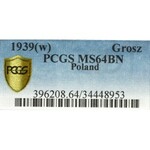 II Republic of Poland, 1 groschen 1939 - NGC MS64 BN