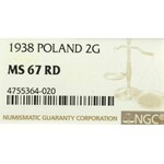 II Republic of Poland, 2 groschen 1938 - NGC MS67 RD