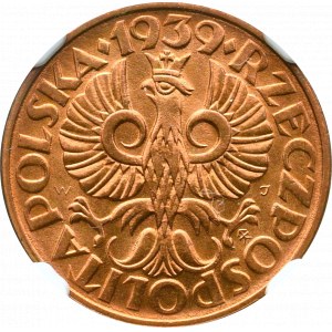 II Republic of Poland, 2 groschen 1939 - NGC MS66 RD