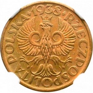 II Rzeczpospolita, 1 grosz 1938 - NGC MS67 RD