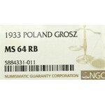 II Republic of Poland, 1 groschen 1933 - NGC MS64 RB