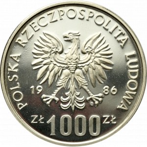 PRL, 1.000 złotych 1986 Pomnik Szpital - Próba Ni