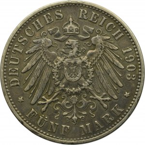 Germany, Wuertemberg, 5 mark 1903