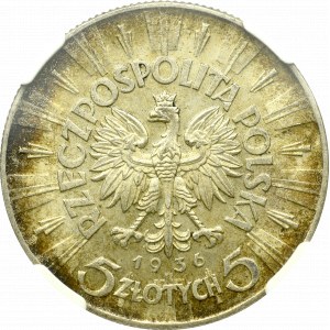 II Rzeczpospolita, 5 złotych 1936 Piłsudski - NGC MS62