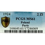 II Rzeczpospolita, 2 złote (róg i pochodnia), Paryż - PCGS MS61