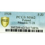 II Rzeczpospolita, 5 złotych 1938 Piłsudski - PCGS MS62