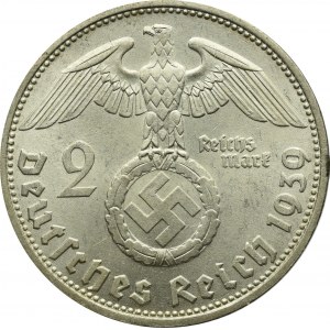 Niemcy, 2 marki 1939 D Hindenburg - Double Die - rzadkość