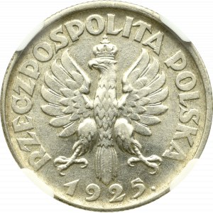 II Rzeczpospolita, 1 złoty 1925 (z kropką), Londyn Kobieta i kłosy - NGC AU55