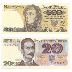 PRL i III RP, zestaw 20 i 500 złotych 1982