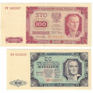 PRL, zestaw 20 i 100 złotych 1948