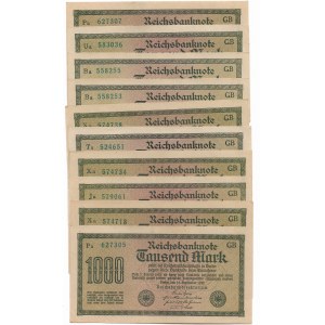 Niemcy, 1000 marek 1922 - różne serie, kolejne numery
