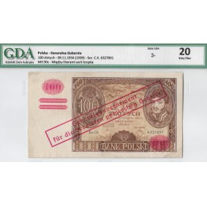 Generalne Gubernatorstwo, 100 złotych 1934 z ORYGINALNYM nadrukiem - GDA 20