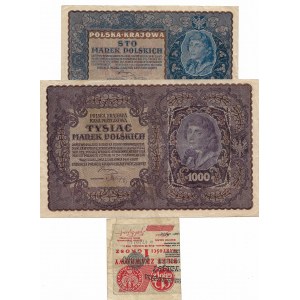 II Rzeczpospolita, zestaw trzech banknotów