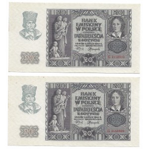 Generalne Gubernatorstwo, zestaw z paczki - 2 x 20 złotych 1940 G