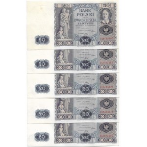 II Rzeczpospolita, zestaw 5 sztuk x 20 złotych 1936 kolejne numery