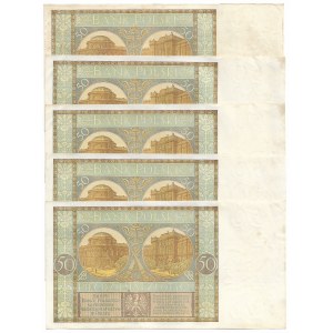 II Rzeczpospolita, zestaw 5 sztuk x 50 złotych 1929 kolejne numery