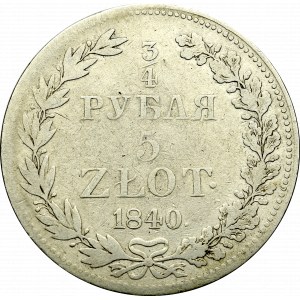 Zabór rosyjski, Mikołaj I, 3/4 rubla=5 złotych 1840, Warszawa