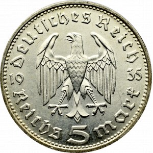 III Reich, 5 mark 1935 Hindenburg D - Double die !