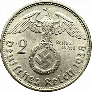 III Reich, 2 mark 1938 Hindenburg D - Double die !