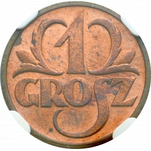 II Republic of Poland, 1 groschen 1939 - NGC MS64 RB