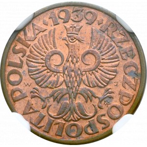 II Republic of Poland, 1 groschen 1939 - NGC MS64 RB