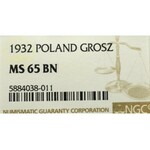 II Republic of Poland, 1 groschen 1932 - NGC MS65 BN