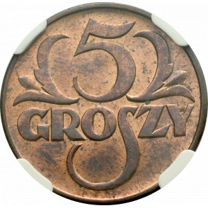 II Rzeczpospolita, 5 groszy 1938 - NGC MS64 RB