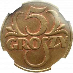 II Rzeczpospolita, 5 groszy 1937 - NGC MS64 BN