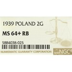 II Republic of Poland, 2 groschen 1939 - NGC MS64+ RB