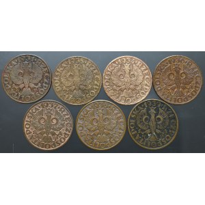 II RP, Kolekcja monet o nominale 5 groszy w tym rocznik 1934 (5 egzemplarzy)