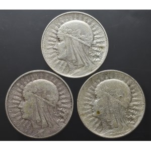 II RP, zestaw monet o nominale 5 złotych (3 egzemplarze)