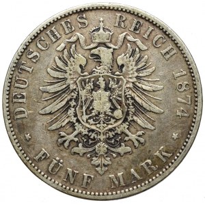 Germany, Bayern, Ludwig II, 5 mark 1874