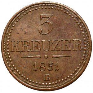 Austria, 3 krajcary 1851 B