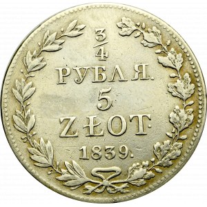 Poland under Russia, Nicholas I, 3/4 rouble=5 zloty 1839 Warsaw